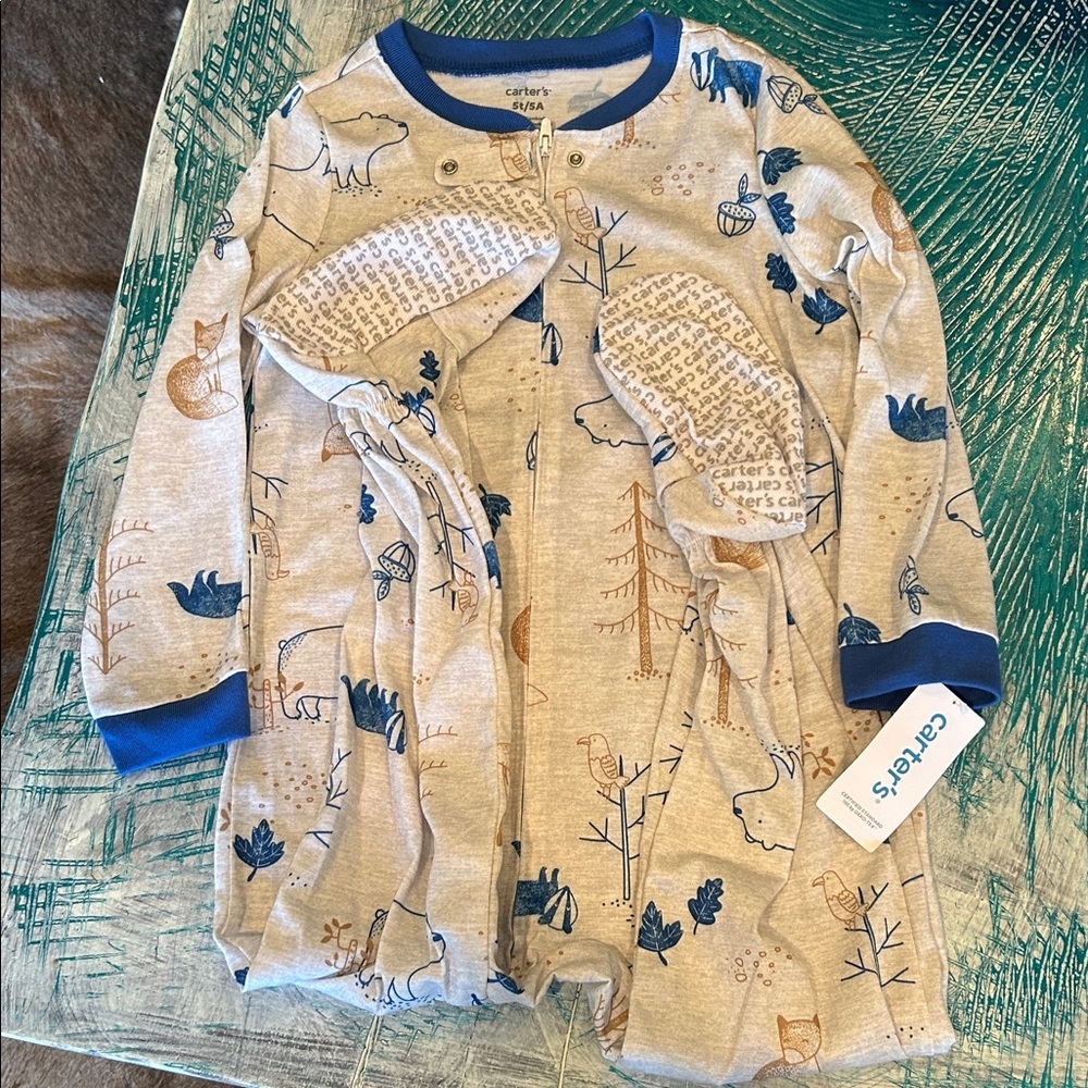 NWT Carter's Beige and Blue Baby Romper